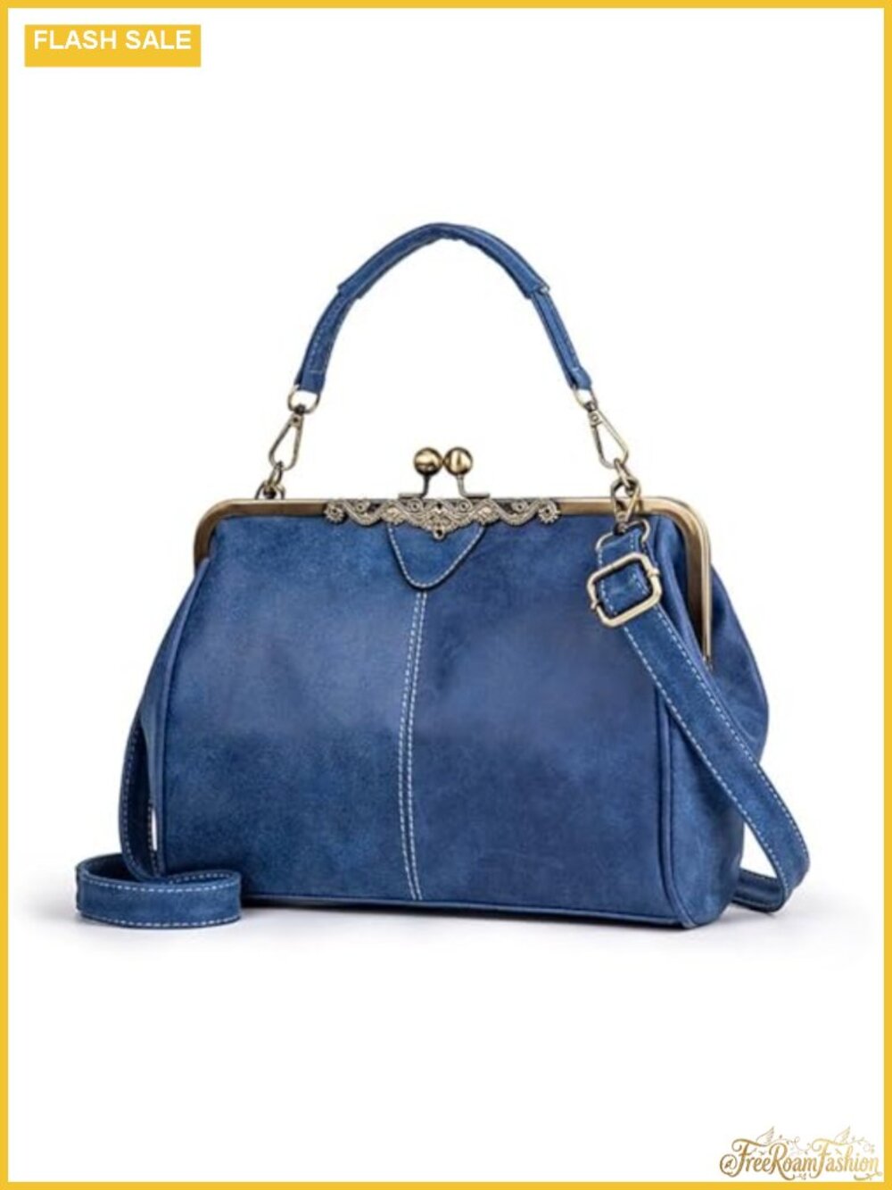 Vegan Leather Satchel Handbag with Kiss Lock Top Handle Crossbody Purse